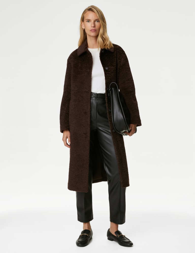 Leather Accent Ribbed Long Coat - Women - Ready-to-Wear