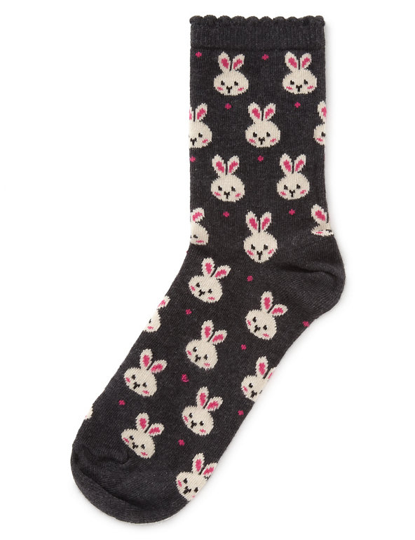 Bunny Print Ankle High Socks Image 1 of 1