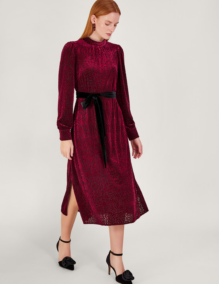 Red high sale neck midi dress