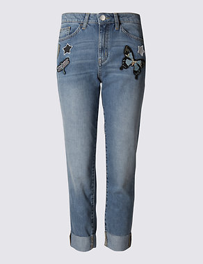Butterfly Patch Cropped Slim Leg Jeans Image 2 of 6