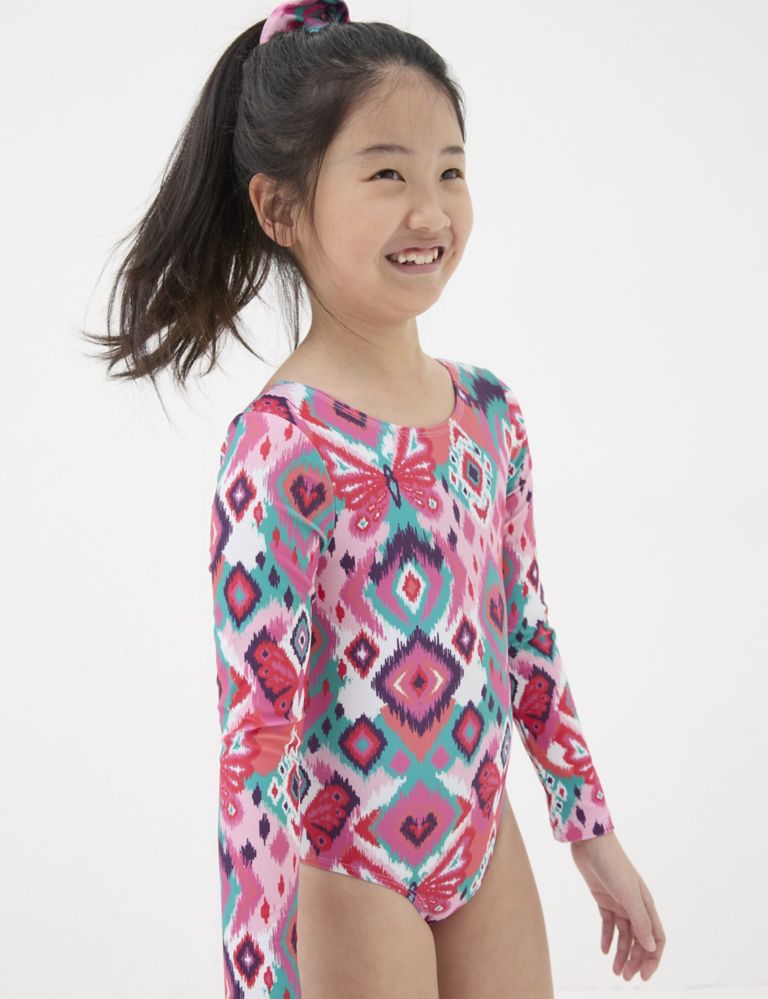 Butterfly Print Long Sleeve Swimsuit (3-13 Yrs) 1 of 4