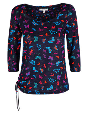 Butterfly Print Side Tie T-Shirt Image 2 of 8