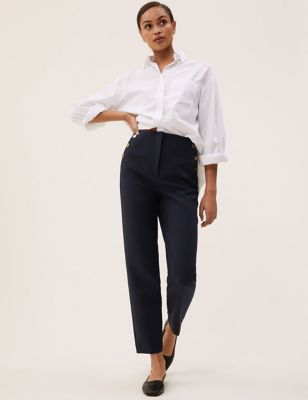 Button Detail Tapered Ankle Grazer Trousers | M&S Collection | M&S