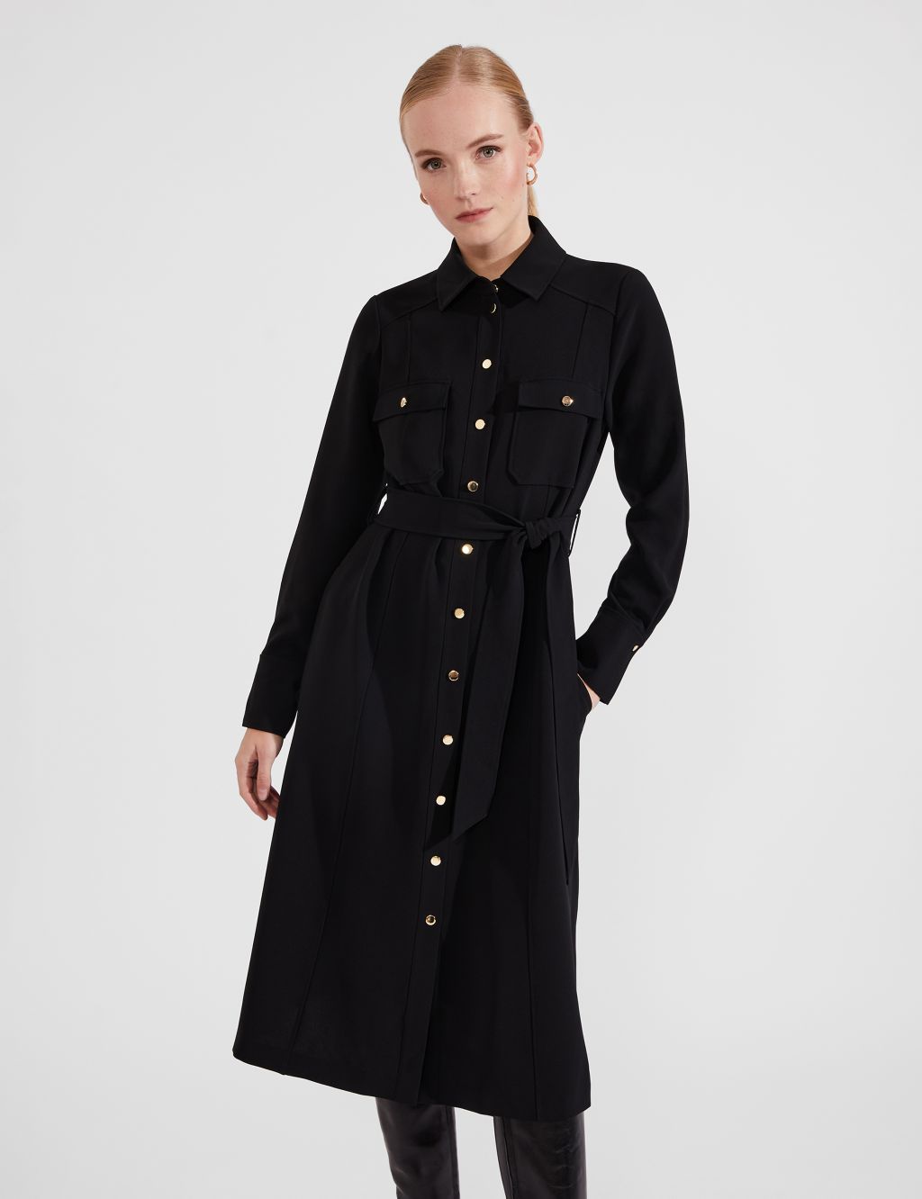 Button Detail Tie Waist Midi Shirt Dress | HOBBS | M&S