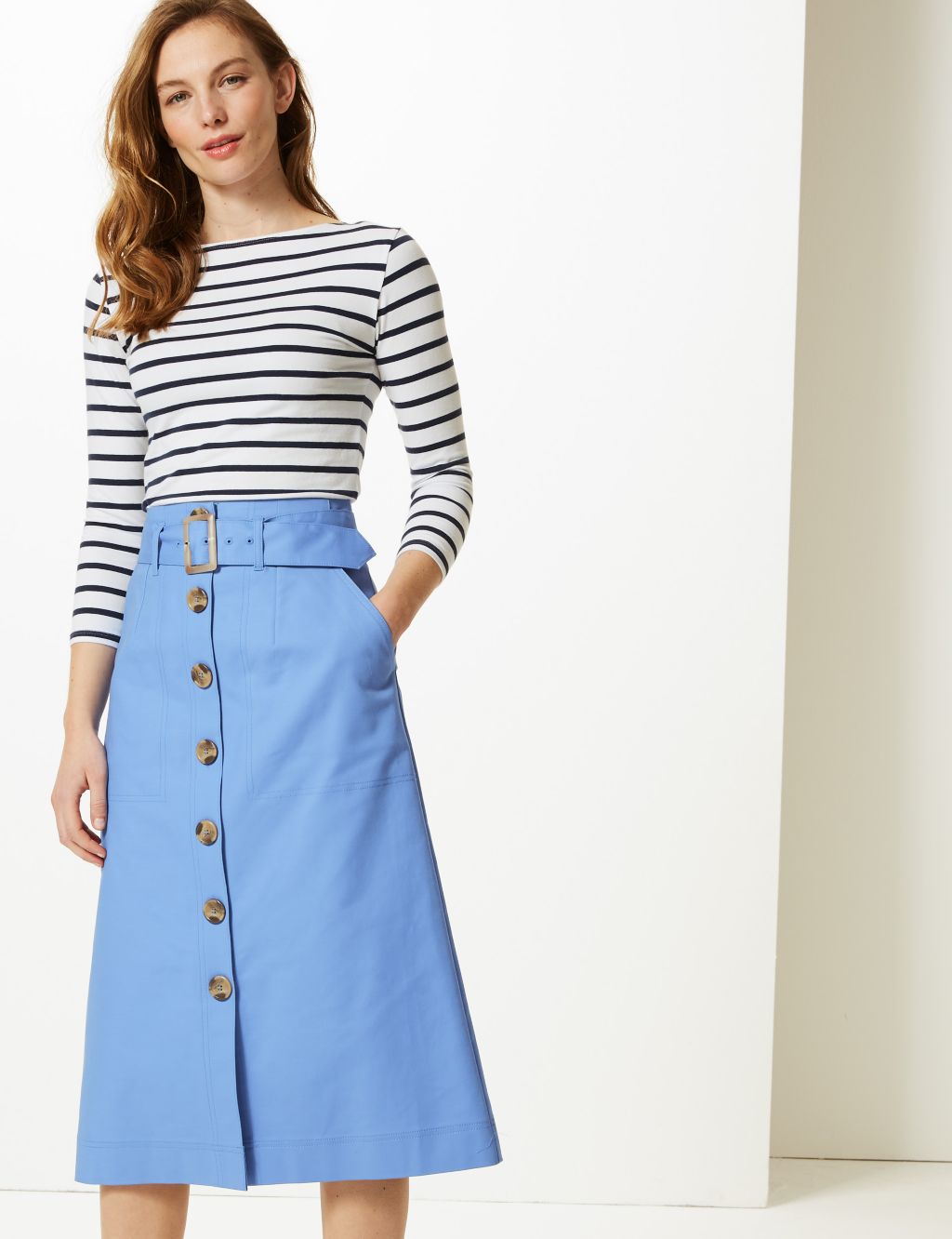 Button Detailed Fit & Flare Skirt | M&S Collection | M&S
