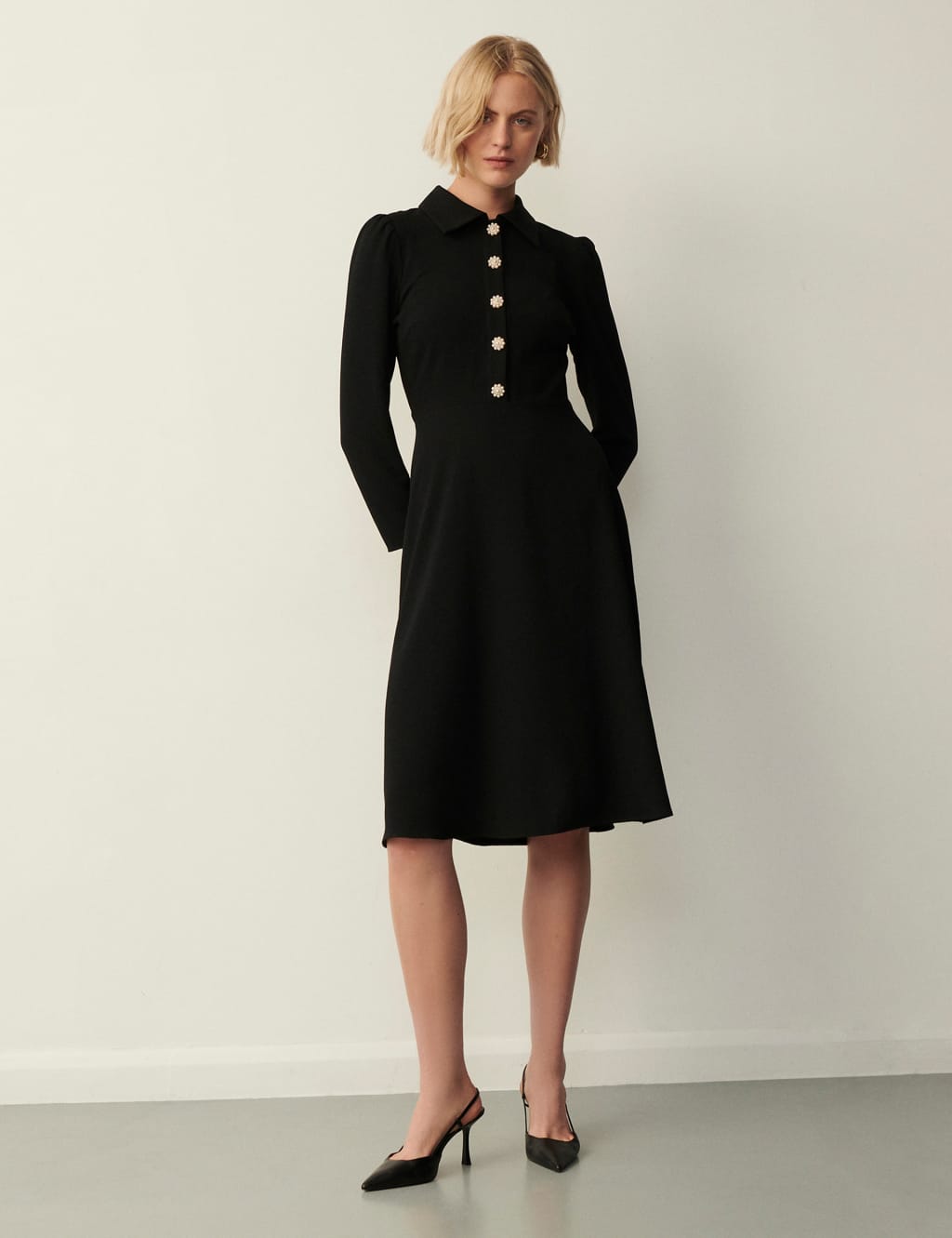 Button front online dress with sleeves