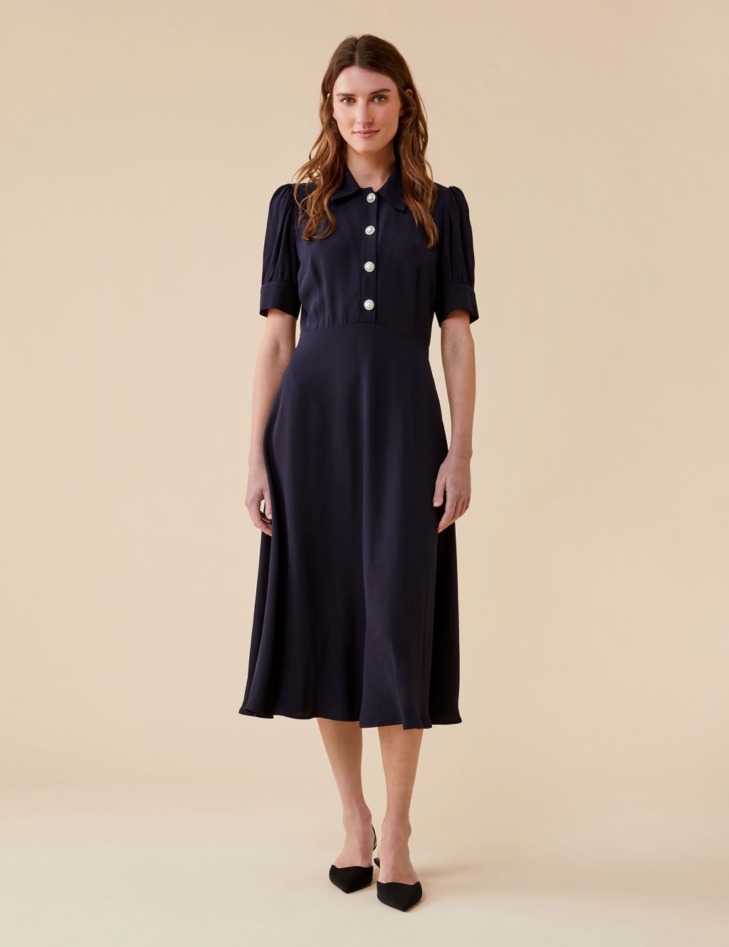 Button Front Midi Waisted Dress 3 of 5