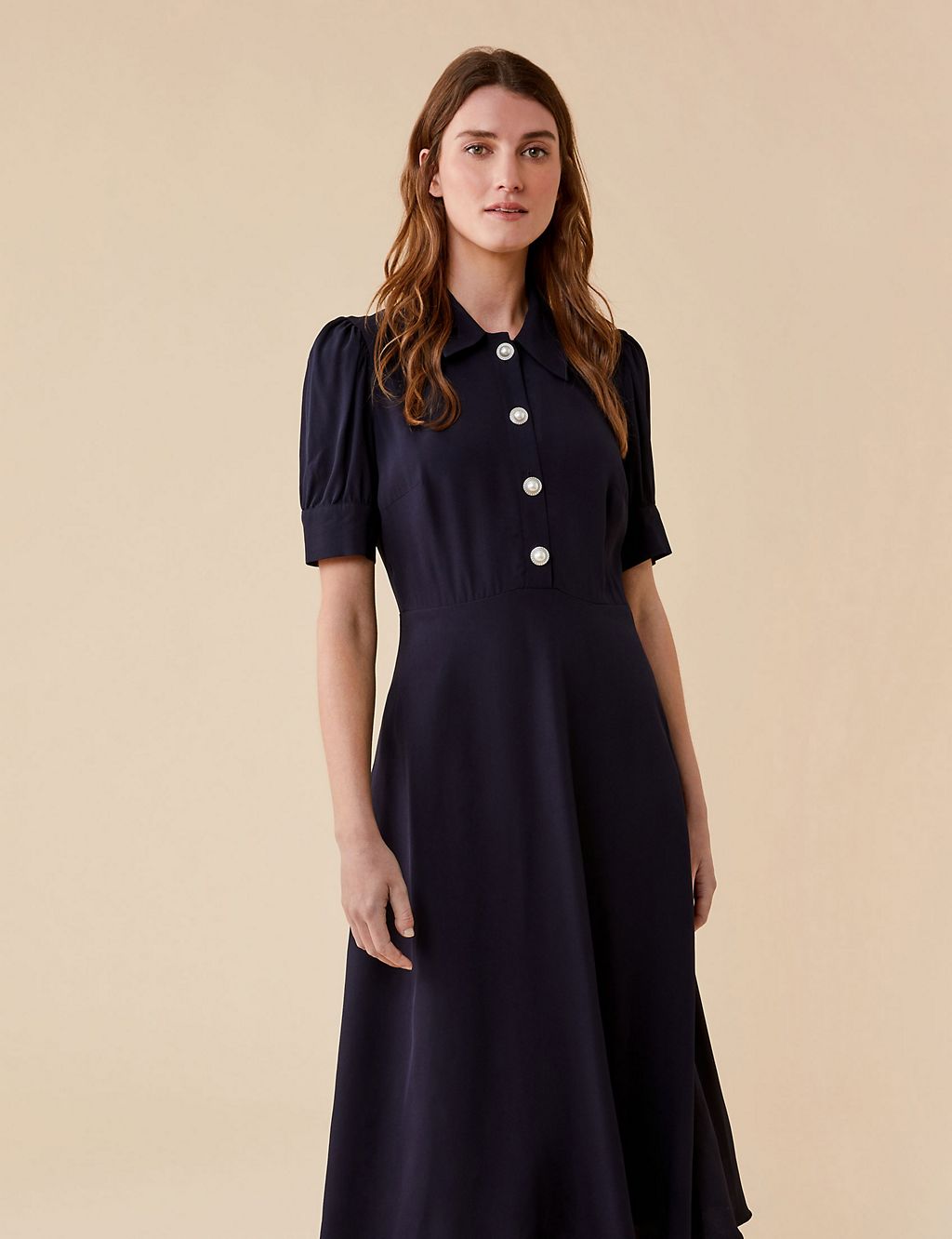 Button Front Midi Waisted Dress 2 of 5
