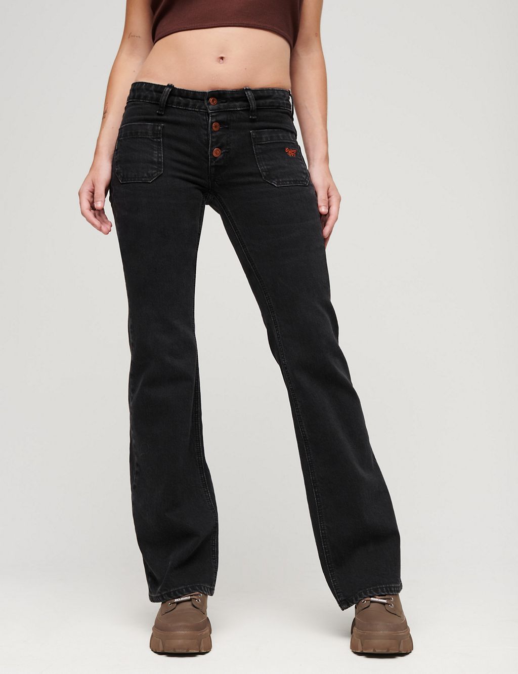 Button Front Slim Flare Jeans 4 of 4