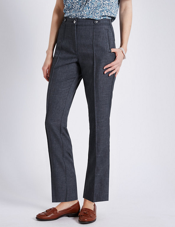 Button Tab Cross Hatch Straight Leg Trousers Image 1 of 2