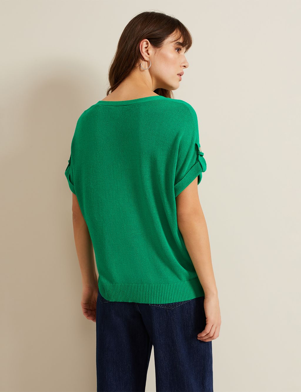 Button Tab Knitted T-Shirt with Linen 2 of 6
