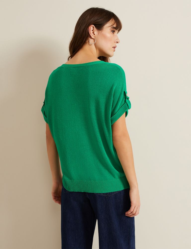 Button Tab Knitted T-Shirt with Linen 3 of 6