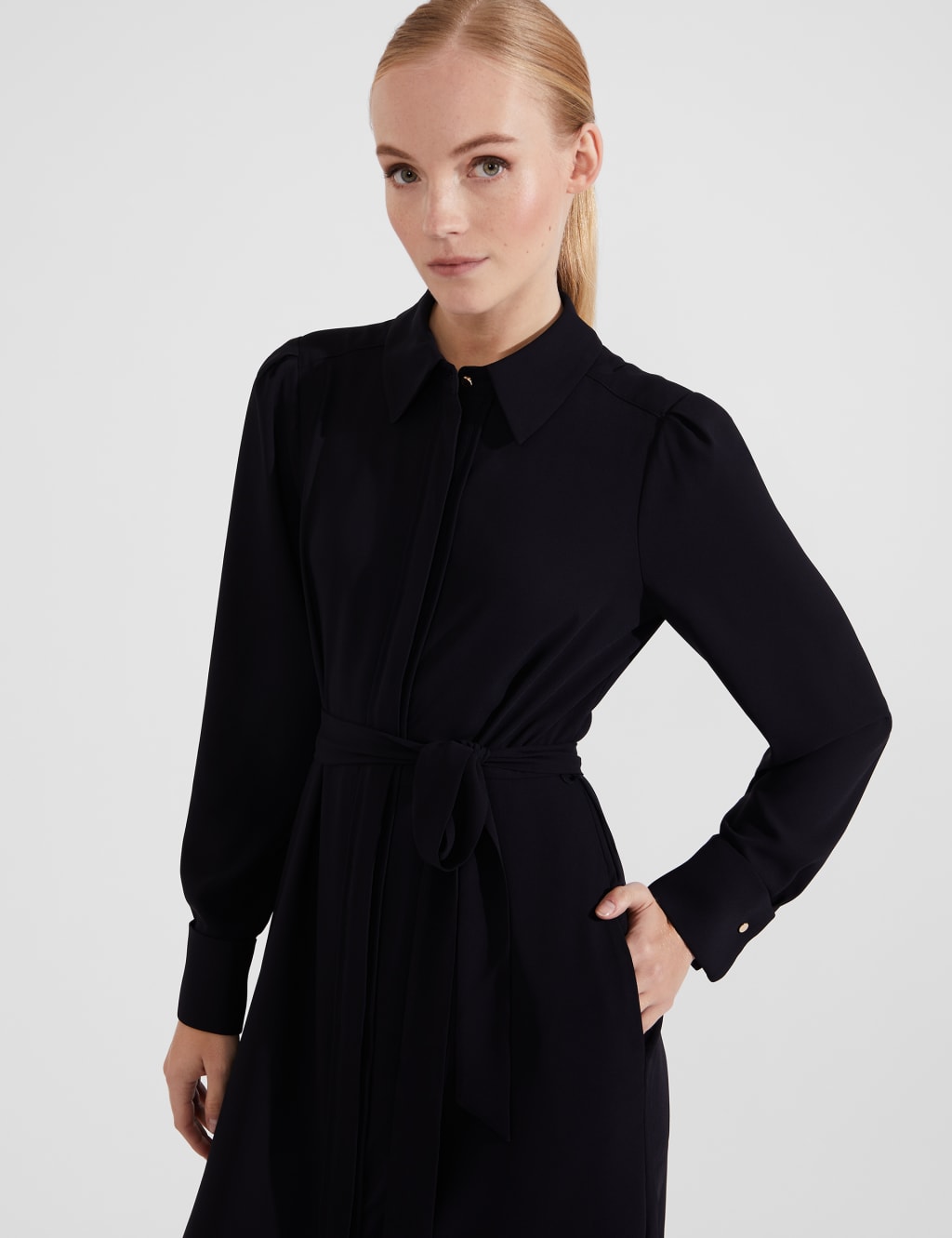 Button Through Tie Waist Midi Shirt Dress 4 of 6