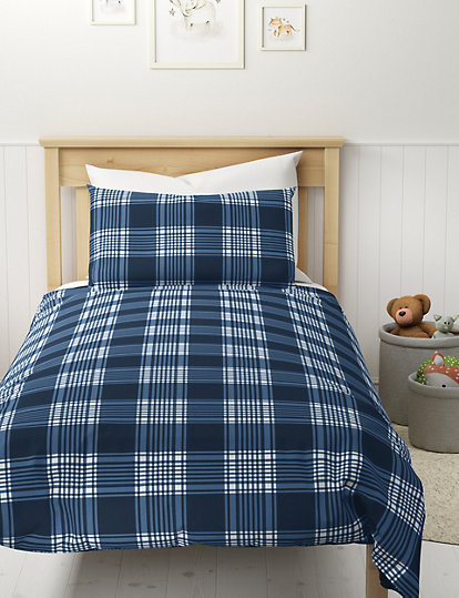 M&S Collection Checked Cotton Blend Bedding Set - Toddl - Navy Mix, Navy Mix