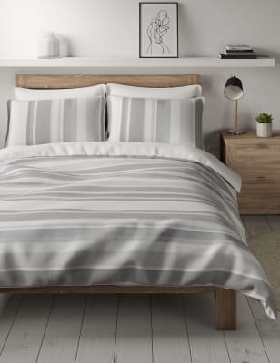 Parure de lit en coton &agrave; rayures