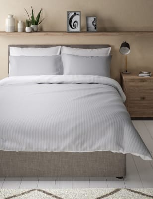 M&S Pure Cotton Striped Seersucker Bedding Set - SGL - Light Grey Mix, Light Grey Mix