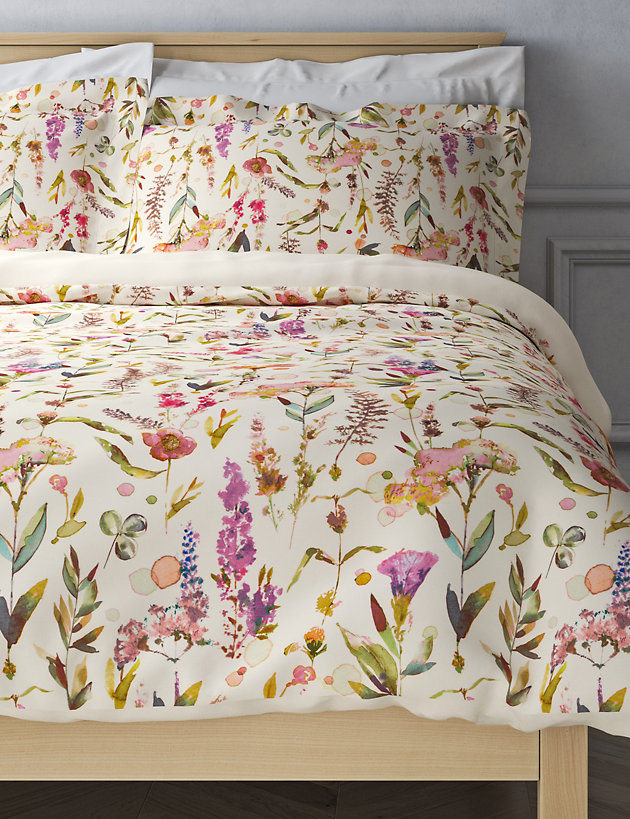 Watercolour Floral Print Cotton Sateen Bedding Set Bedding Sets