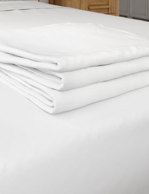 M&S Bamboo Cotton Blend Sateen Flat Sheet - DBL - White, White,Mid Grey,Mid Blue,Soft Pink,Teal,Neut