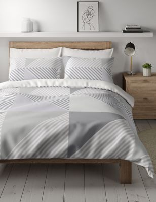 

Cotton Blend Geometric Bedding Set with Fitted Sheet - Grey Mix, Grey Mix