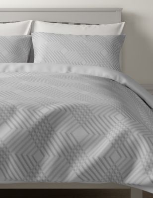 M&S Pure Cotton Sateen Geometric Bedding Set - 6FT - Grey, Grey