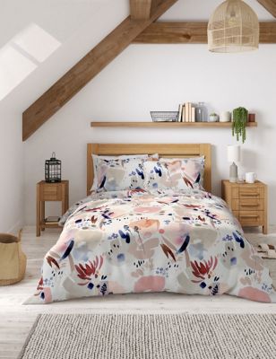 M&S Pure Cotton Watercolour Floral Bedding Set - DBL - Multi, Multi,Blue Mix