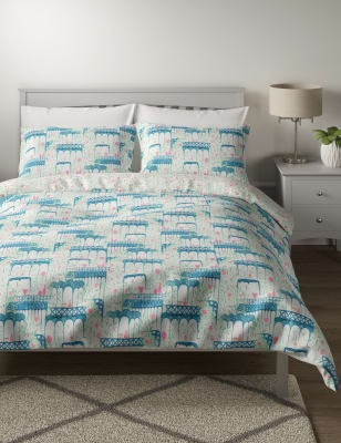 Parure de lit en coton &agrave; imprim&eacute; style treillage