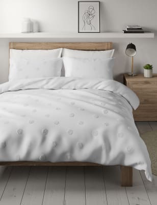 

M&S Collection Pure Cotton Spotty Textured Bedding Set - White, White