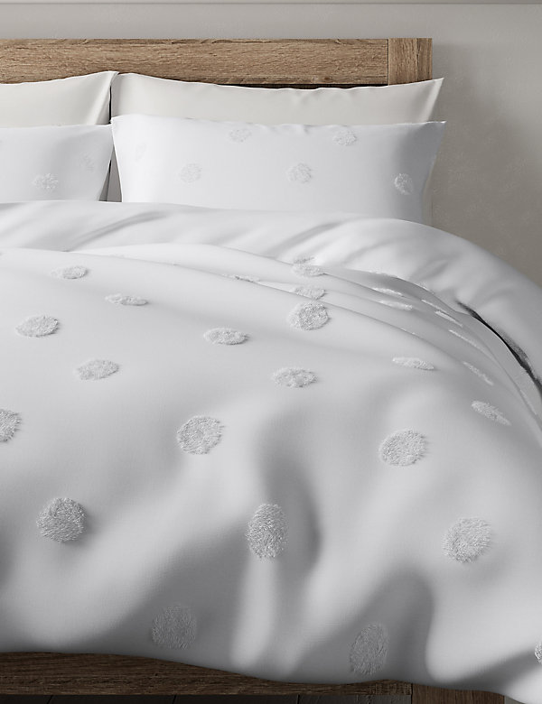 Pure Cotton Spotty Textured Bedding Set, Marks And Spencer White Cotton Duvet Cover