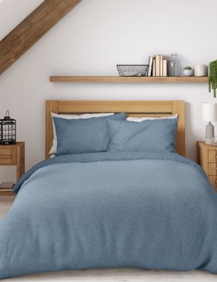 M&S Pure Cotton Jersey Bedding Set - 6FT - Mid Blue, Mid Blue,White,Grey Marl