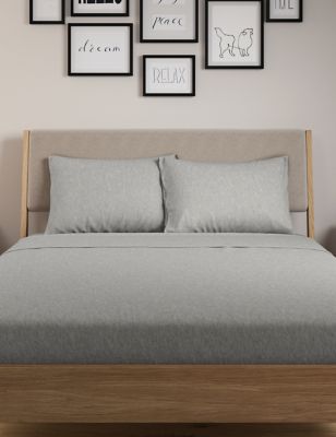 M&S 2pk Pure Cotton Jersey Pillowcases - Grey Marl, Grey Marl,White,Mid Blue