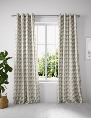 Cotton Blend Geometric Eyelet Curtains - IL