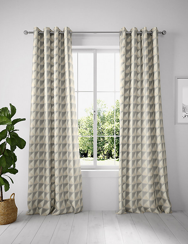 Cotton Blend Geometric Eyelet Curtains - RS