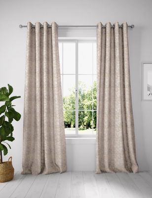 Cotton Blend Foil Texture Eyelet Curtains - JO