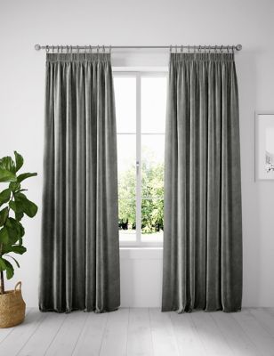 

Velvet Pencil Pleat Curtain - Grey, Grey