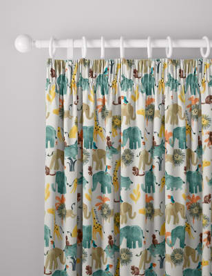 

M&S Collection Jungle Pencil Pleat Blackout Kids' Curtains - Ivory Mix, Ivory Mix