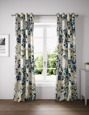 M&S Pure Cotton Watercolour Eyelet Curtains - STD90 - Blue Mix, Blue Mix