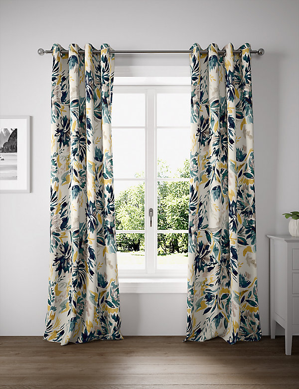 Pure Cotton Watercolour Eyelet Curtains - LV