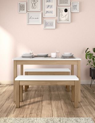 M&S 4 Seater Dining Table with Benches - White, White