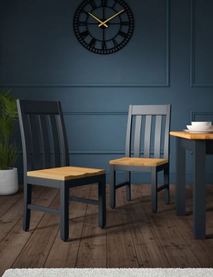 M&S Set of 2 Padstow Dining Chairs - Dark Blue, Dark Blue,Ivory