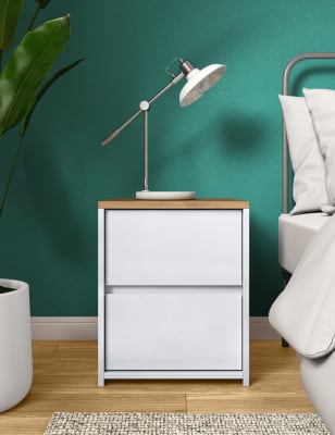 M&S 2 Drawer Bedside Table - White, White