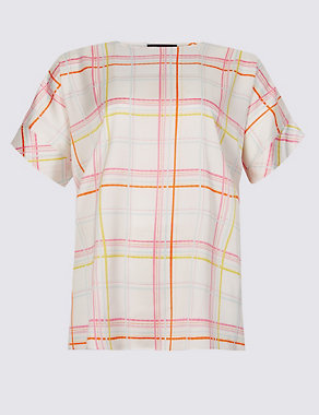 CURVE Checked Short Sleeve Blouse Image 2 of 4