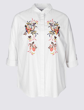 CURVE Cotton Rich Embroidered Shirt Image 2 of 5
