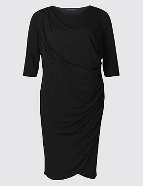 CURVE Drape Half Sleeve Wrap Midi Dress Image 2 of 5