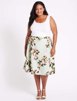 CURVE Floral Print Scuba A-Line Midi Skirt, M&S Collection