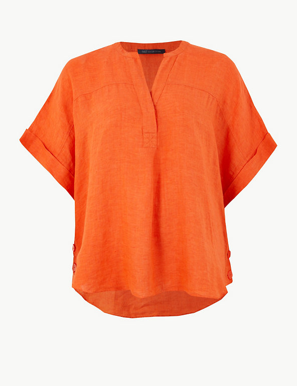 M&S ladies Pure linen shirt size 28 BNWT RRP £27.50 Orange Colour