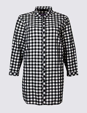 CURVE Pure Cotton Checked Longline Shirt Image 2 of 5
