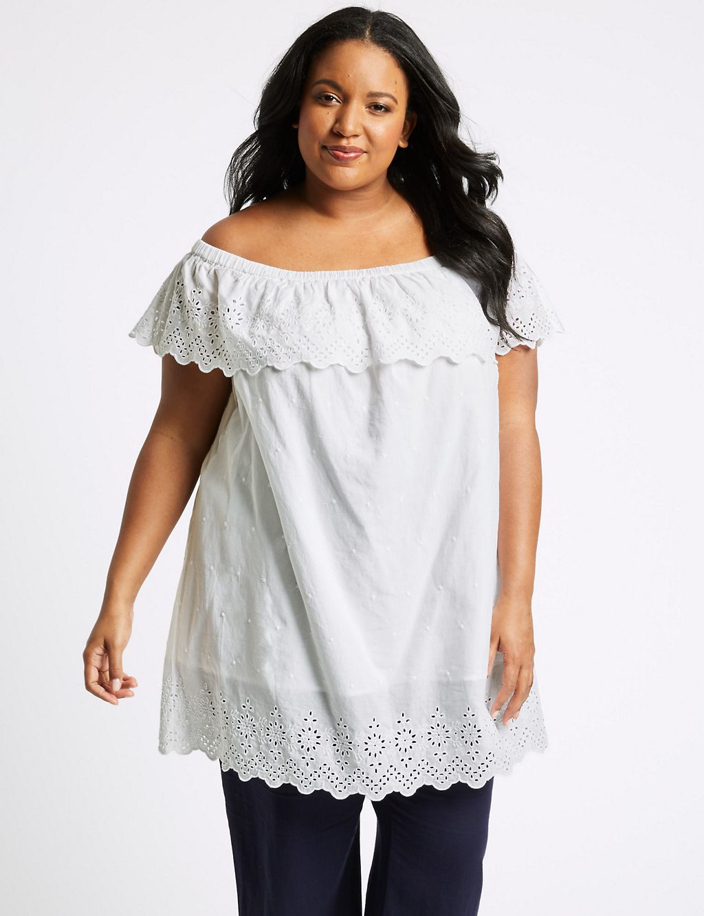 CURVE Pure Cotton Embroidered Bardot Top 3 of 5