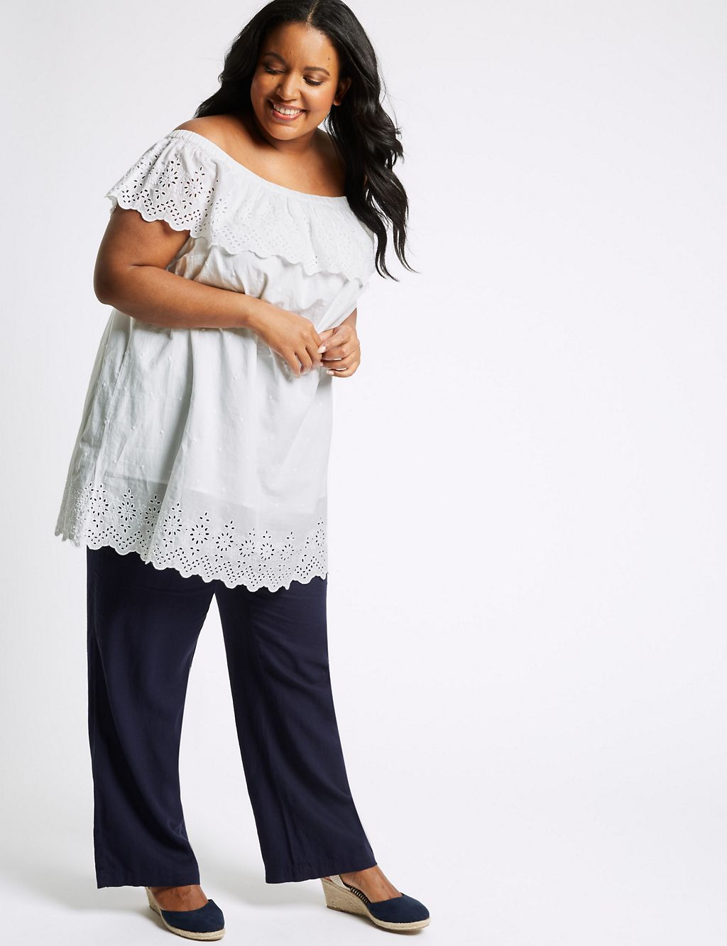 CURVE Pure Cotton Embroidered Bardot Top 2 of 5