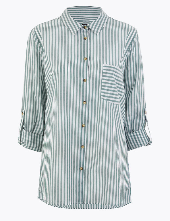 CURVE Pure Cotton Striped Shirt Image 1 of 1