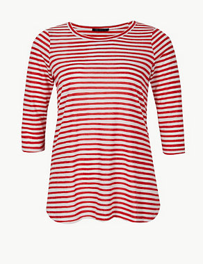 CURVE Striped Round Neck 3/4 Sleeve T-Shirt Image 2 of 4